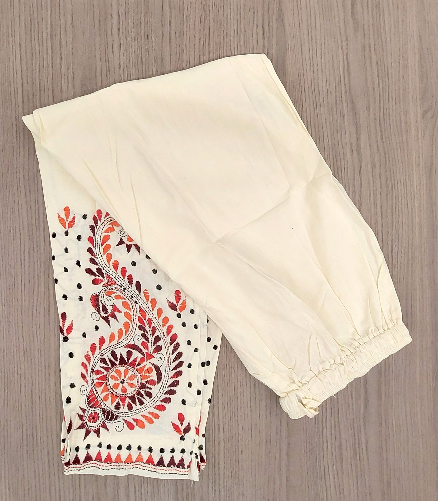 Artisanal Cotton Kantha Stitch Straight Pant for Women