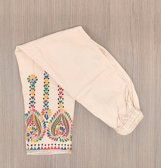 Artisanal Cotton Kantha Stitch Straight pant for Women