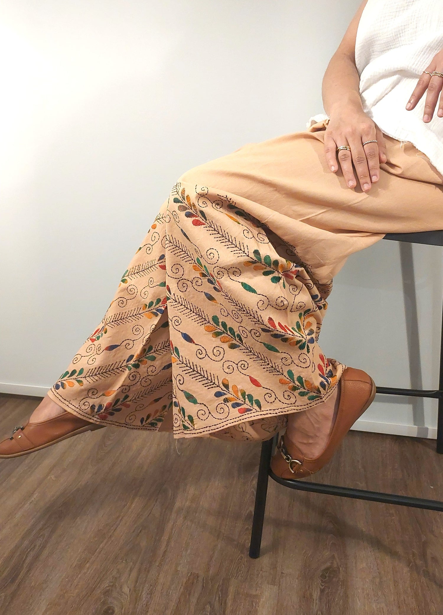 Kantha Stitch Wide Leg Pants/Palazzo for Women
