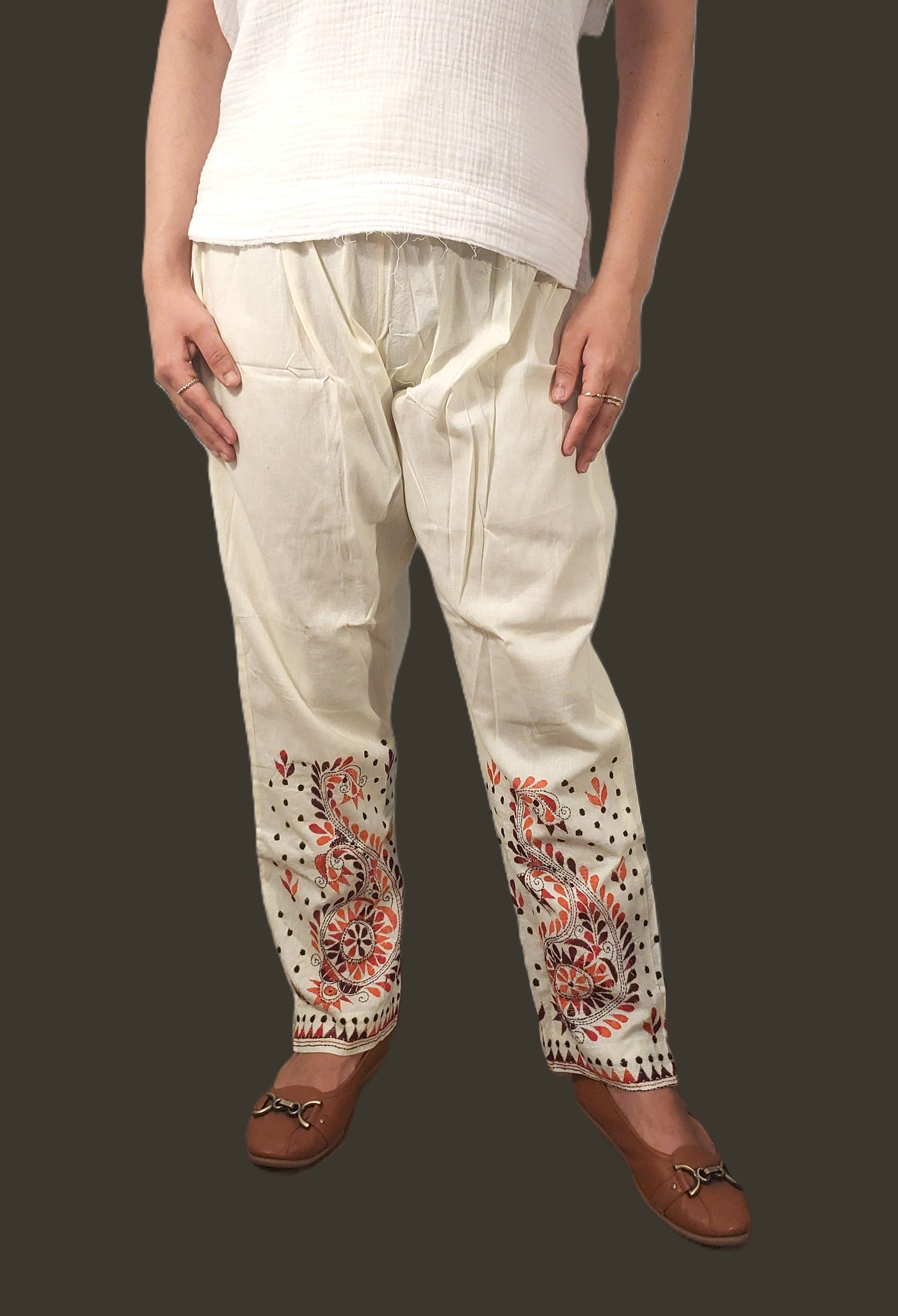 Women Kantha Stitch Straight Pants