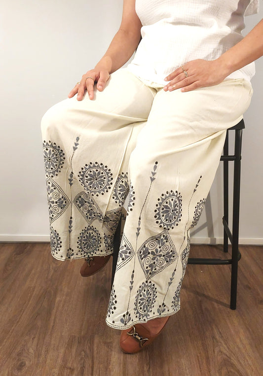 Artisanal Cotton Kantha Stitch Palazzos for Women