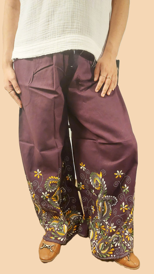 Artisanal Cotton Kantha Stitch Palazzos for Women