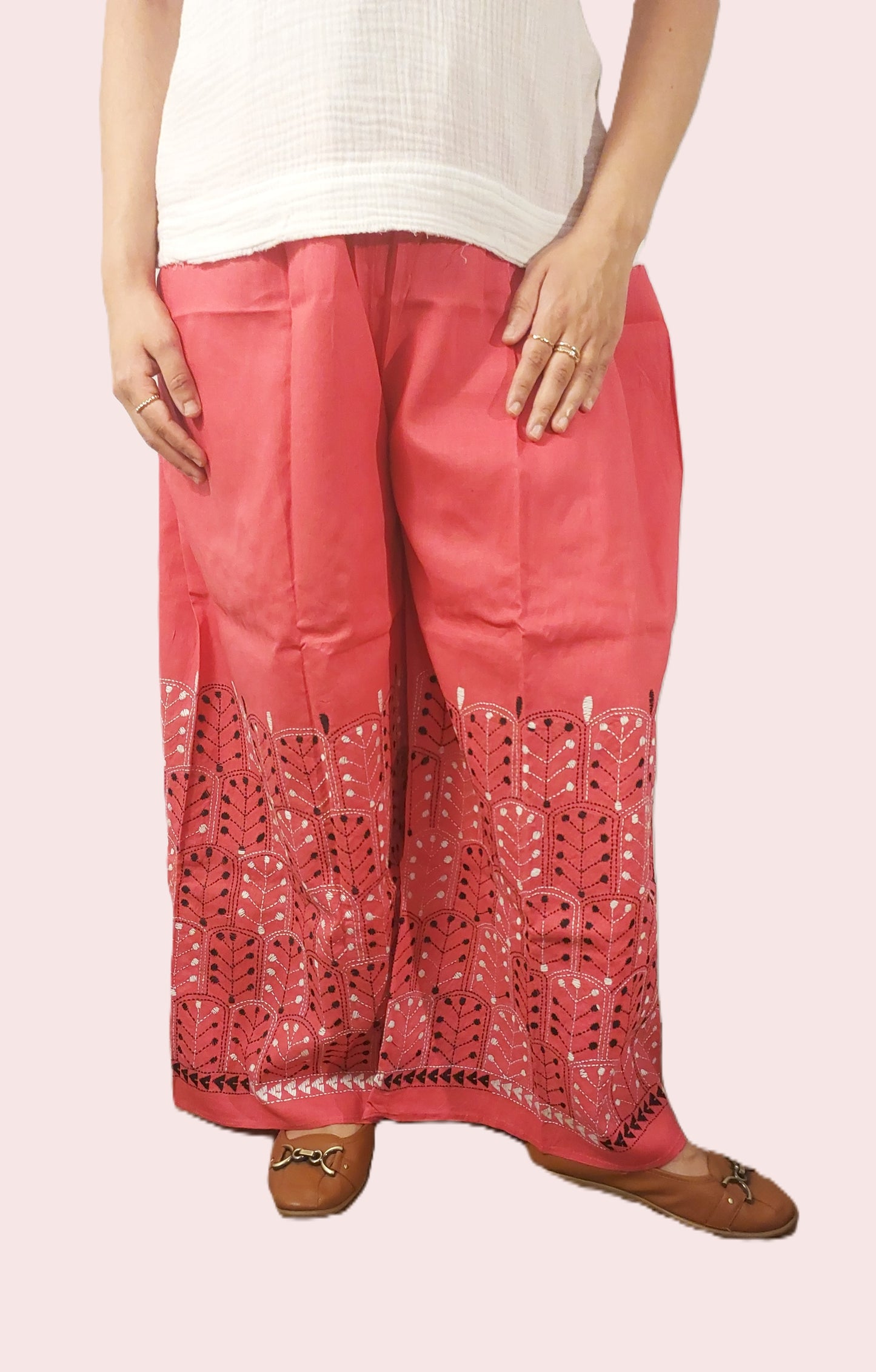 Artisanal Cotton Kantha Stitch Palazzos for Women