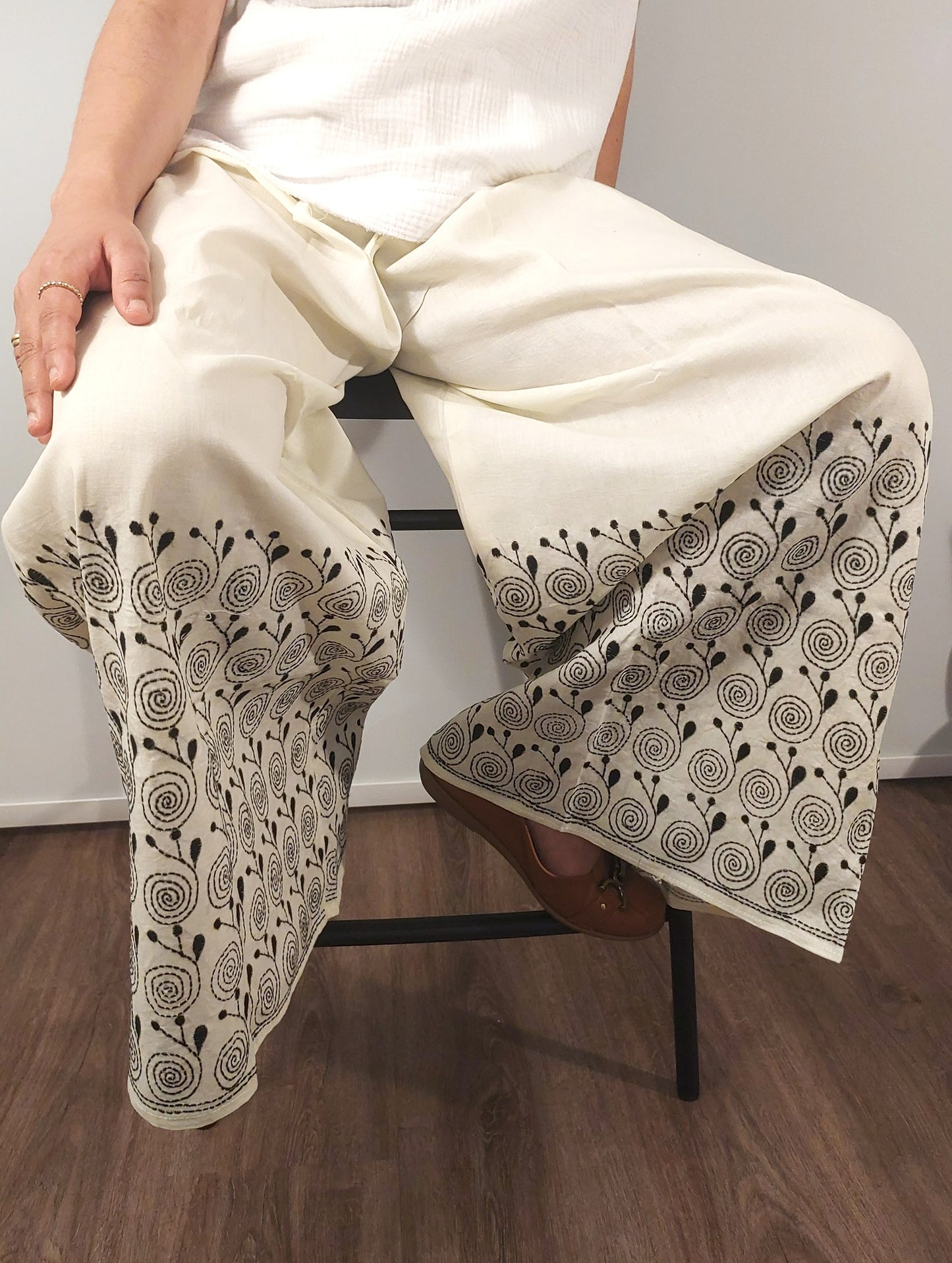 Artisanal Cotton Kantha Stitch Palazzos for Women