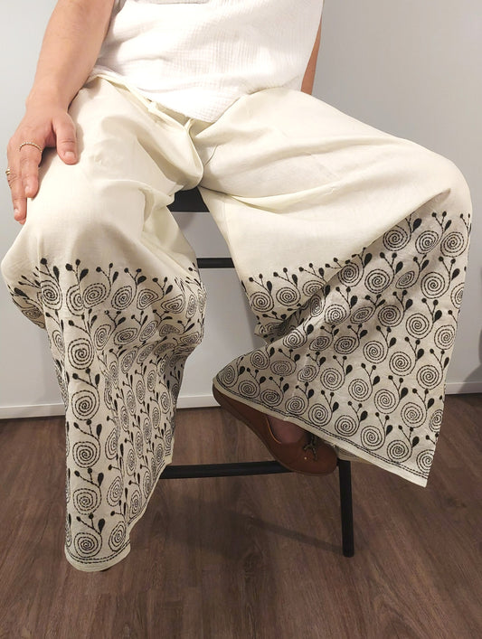 Artisanal Cotton Kantha Stitch Palazzos for Women