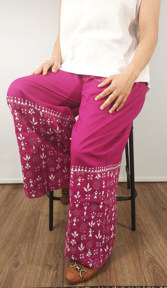 Artisanal Cotton Kantha Stitch Palazzos for Women