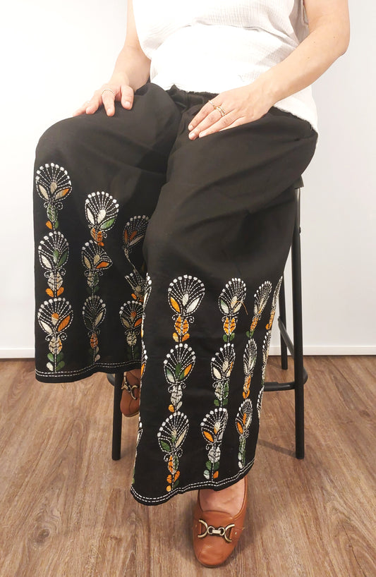 Artisanal Cotton Kantha Stitch Palazzos for Women