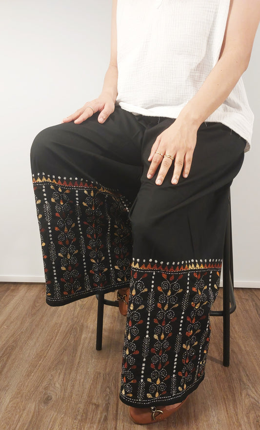 Artisanal Cotton Kantha Stitch Palazzos for Women