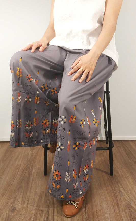 Artisanal Cotton Kantha Stitch Palazzos for Women