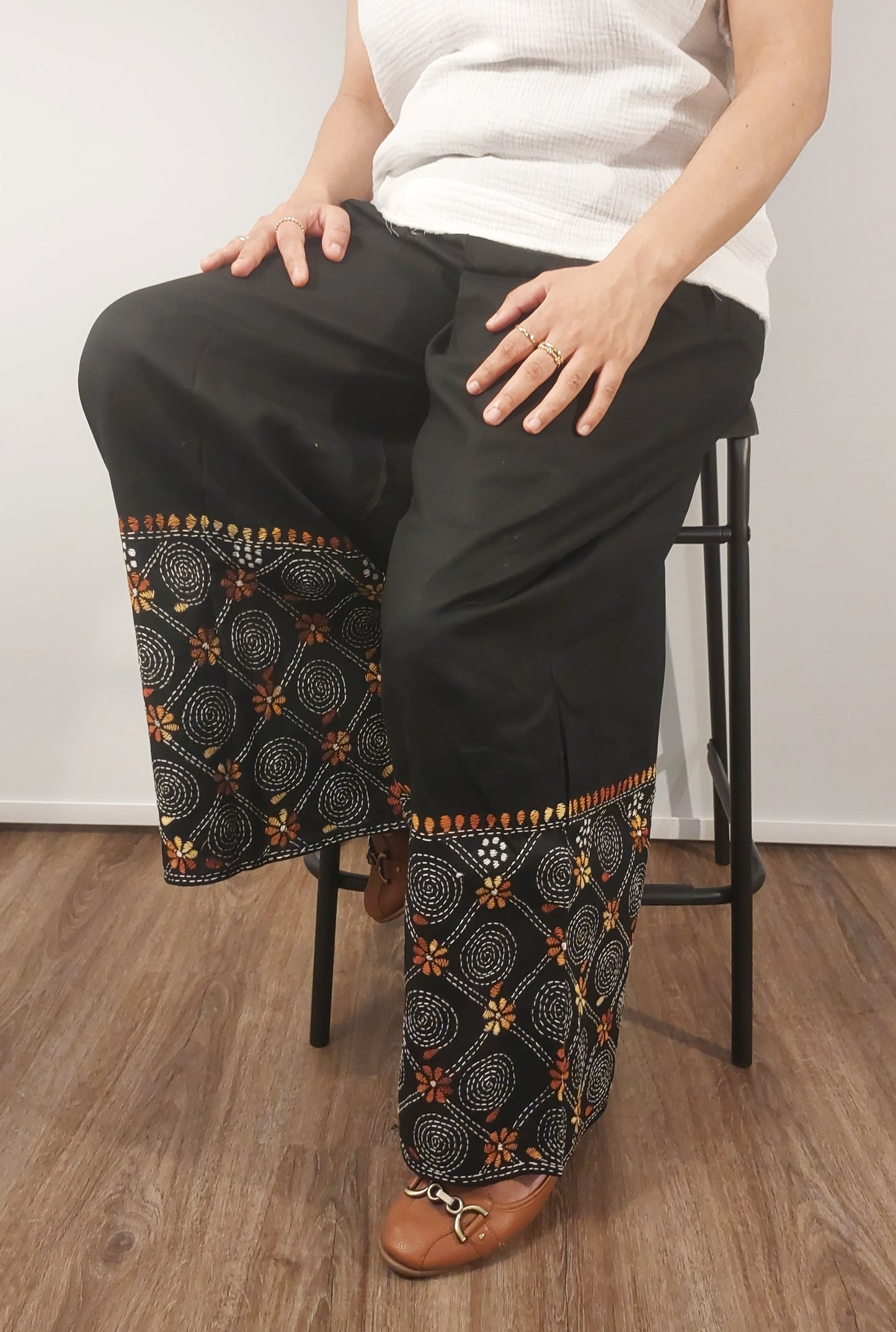 Artisanal Cotton Kantha Stitch Palazzos for Women