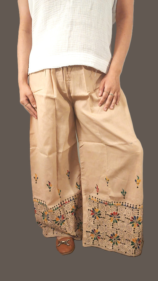 Artisanal Cotton Kantha Stitch Palazzos for Women