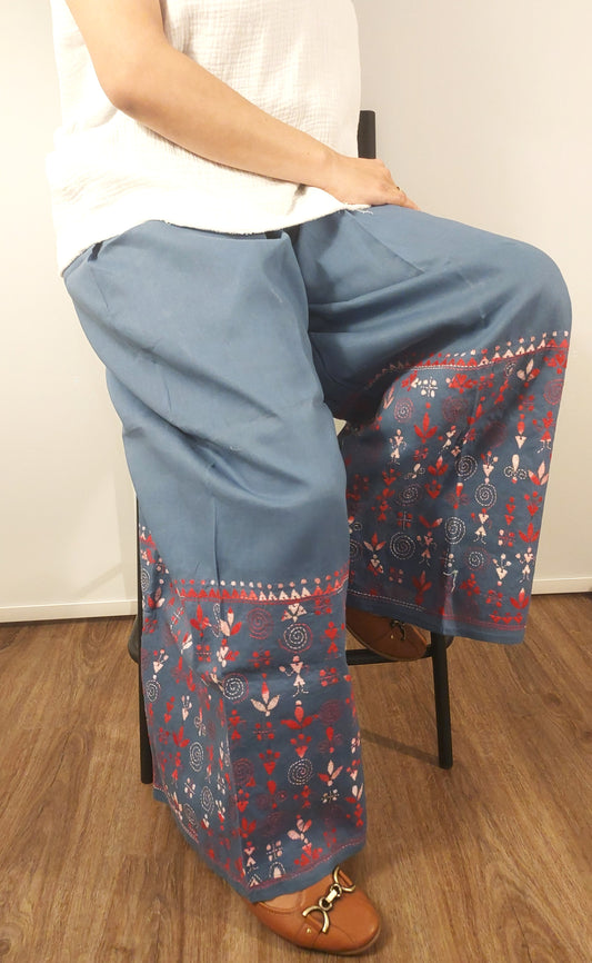 Artisanal Cotton Kantha Stitch Palazzos for Women