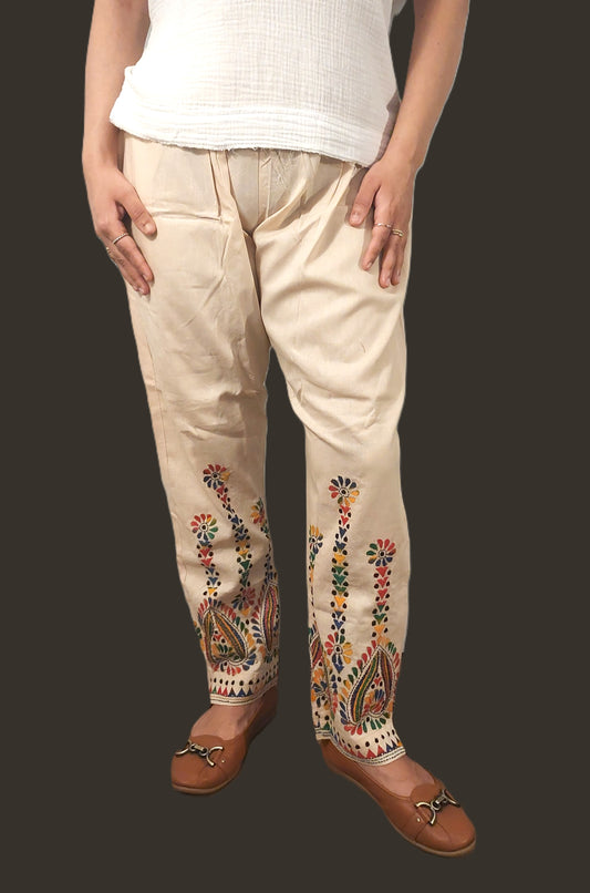 Artisanal Cotton Kantha Stitch Straight pant for Women