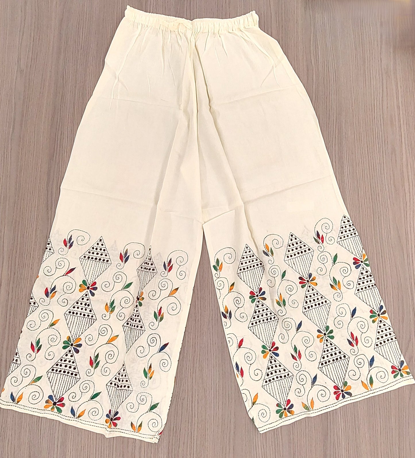 Artisanal Cotton Kantha Stitch Palazzos for Women