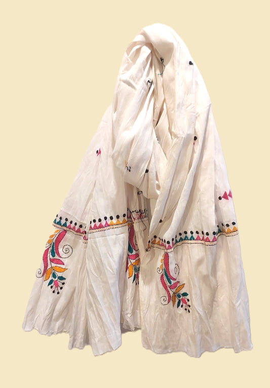 Handcrafted Cotton Kantha Stitch Scarf– Artisanal Elegance