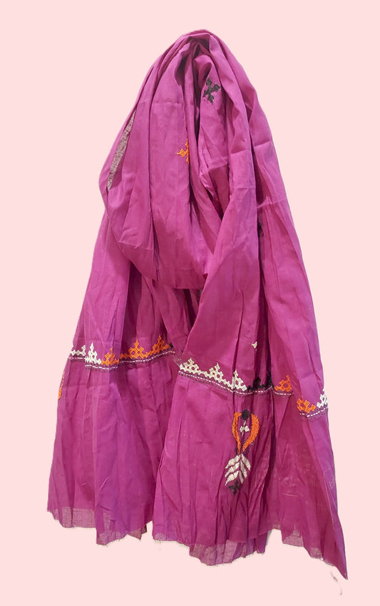 Handcrafted Cotton Kantha Stitch Scarf– Artisanal Elegance