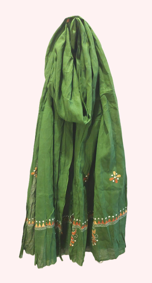 Handcrafted Cotton Kantha Stitch Scarf– Artisanal Elegance