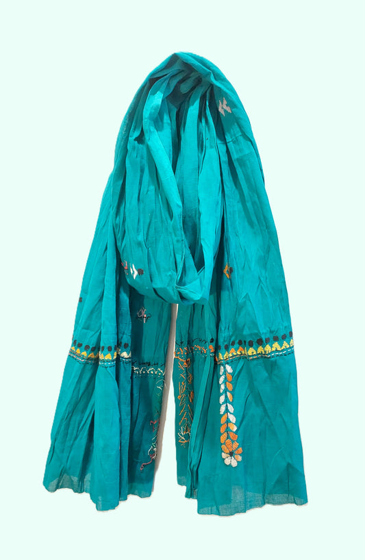 Handcrafted Cotton Kantha Stitch Scarf– Artisanal Elegance